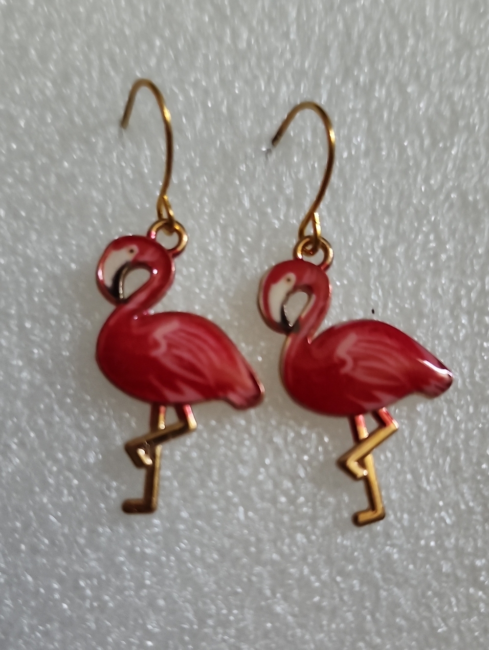 Hand Crafted Red Flamingo Enamel Dangle Earrings